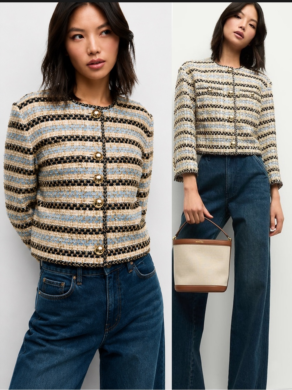 NEW NWT Veronica Beard Sumira Metallic Tweed Jacket in Blue Ivory and Gold 0
